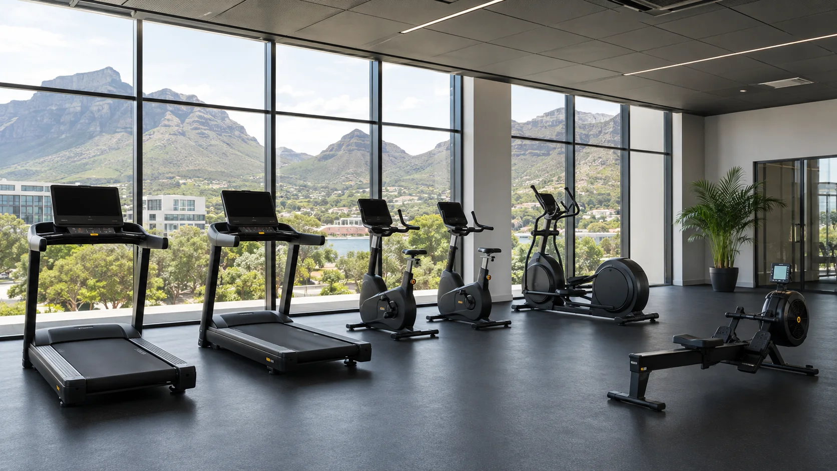 Treadmills, exercise bikes, an elliptical and a rowing machine